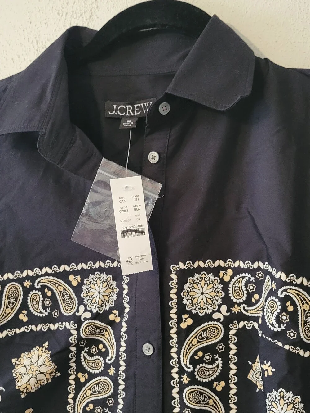 J. Crew Shirt-Dress in Bandana-print Cotton poplin - black, white, tan